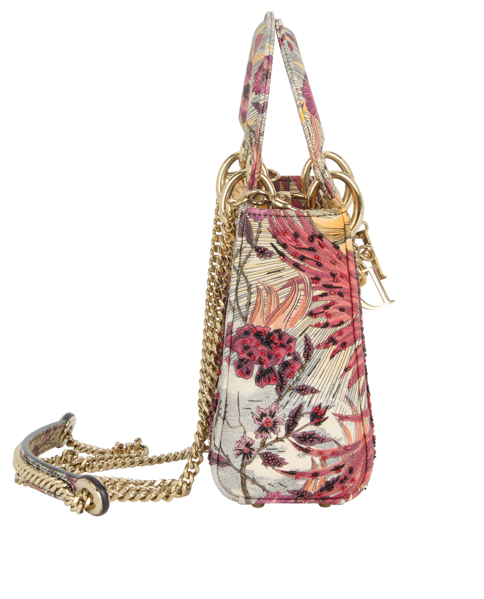 Mini Lady Dior, &pound;2,700, Handbags, Red/Yellow, Leather, Side view